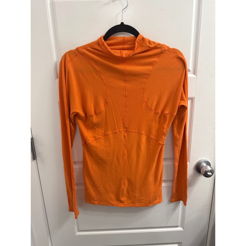 Lululemon Womens Orange Ribbed Mock Neck Long Sleeve Athletic Top Mockneck med
